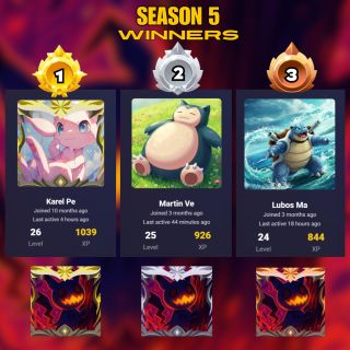 🚩Sezóna 5🚩 Gratulujeme výhercom sezóny 5 ktorý sa opäť zapísali do histórie Pokestaru a stali sa súčasťou našej Hall of...